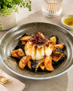 Burrata with eggplant